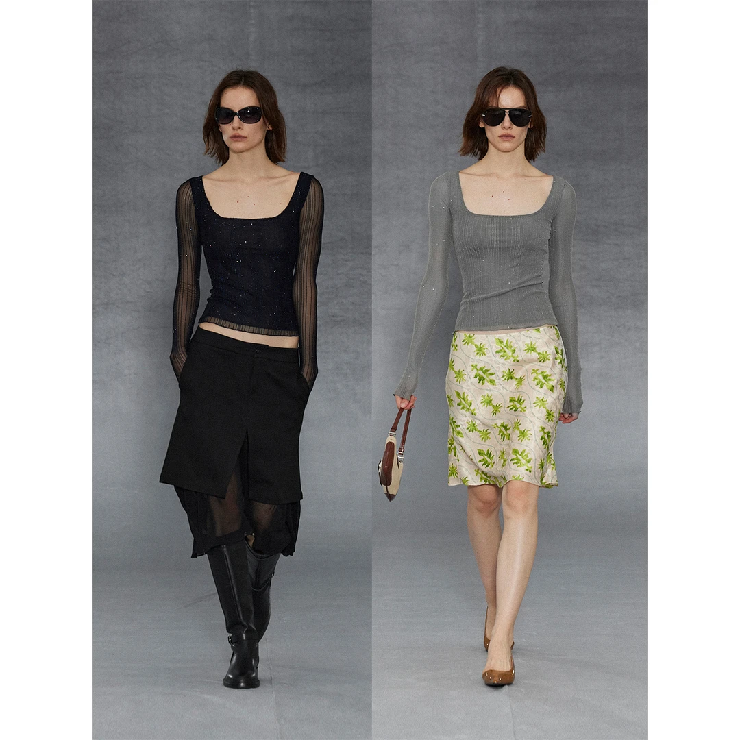 randpickee |cover系列-氛围加持亮片透感弹力网纱上衣