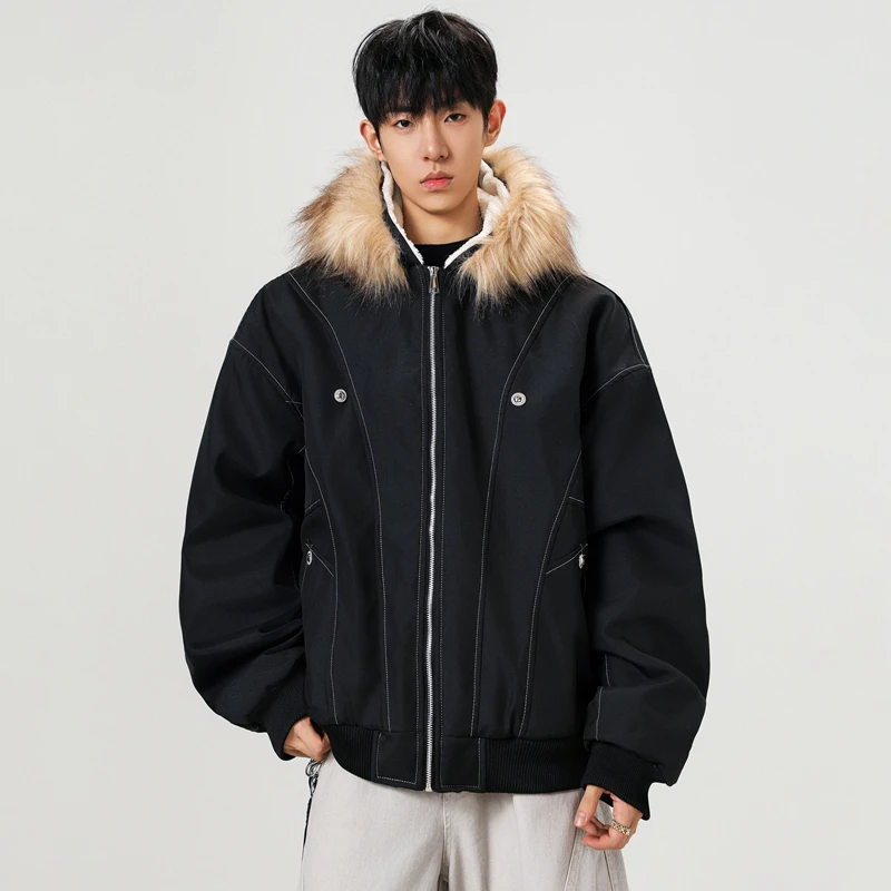 美式复古毛领座山雕棉服外套男冬季新款夹克高级感加厚派克服棉衣