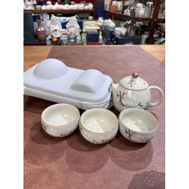 519龙蛋壶山茶花一壶三杯旅行茶具