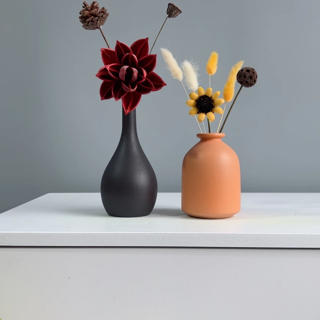 摆件陶瓷小花瓶摆件含花总高约20-30cm