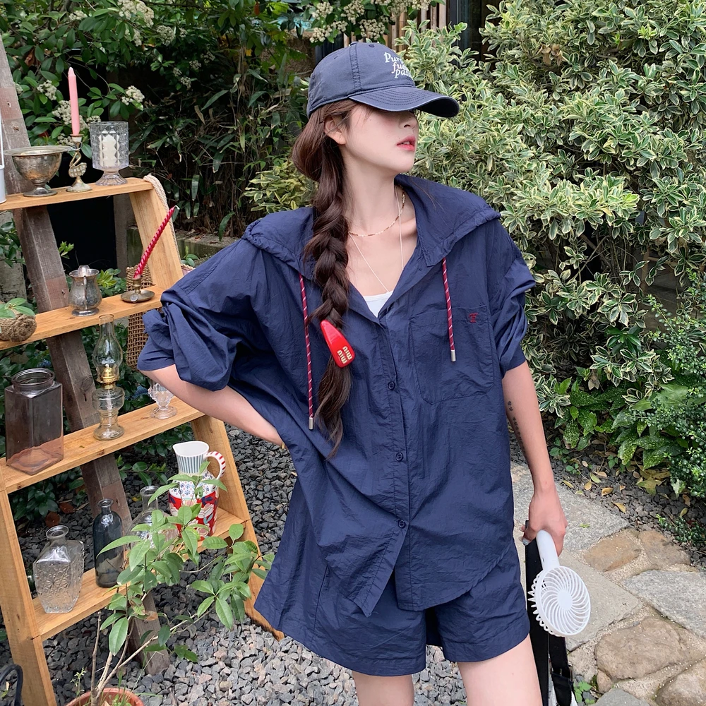 韩版休闲风时尚防晒两件套女2025夏季新款慵懒风气质宽松显瘦套装