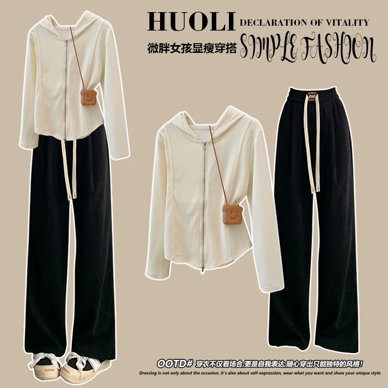 A大码微胖春秋新款纯色连帽拉链外套遮肚子女士保暖卫衣显瘦上衣