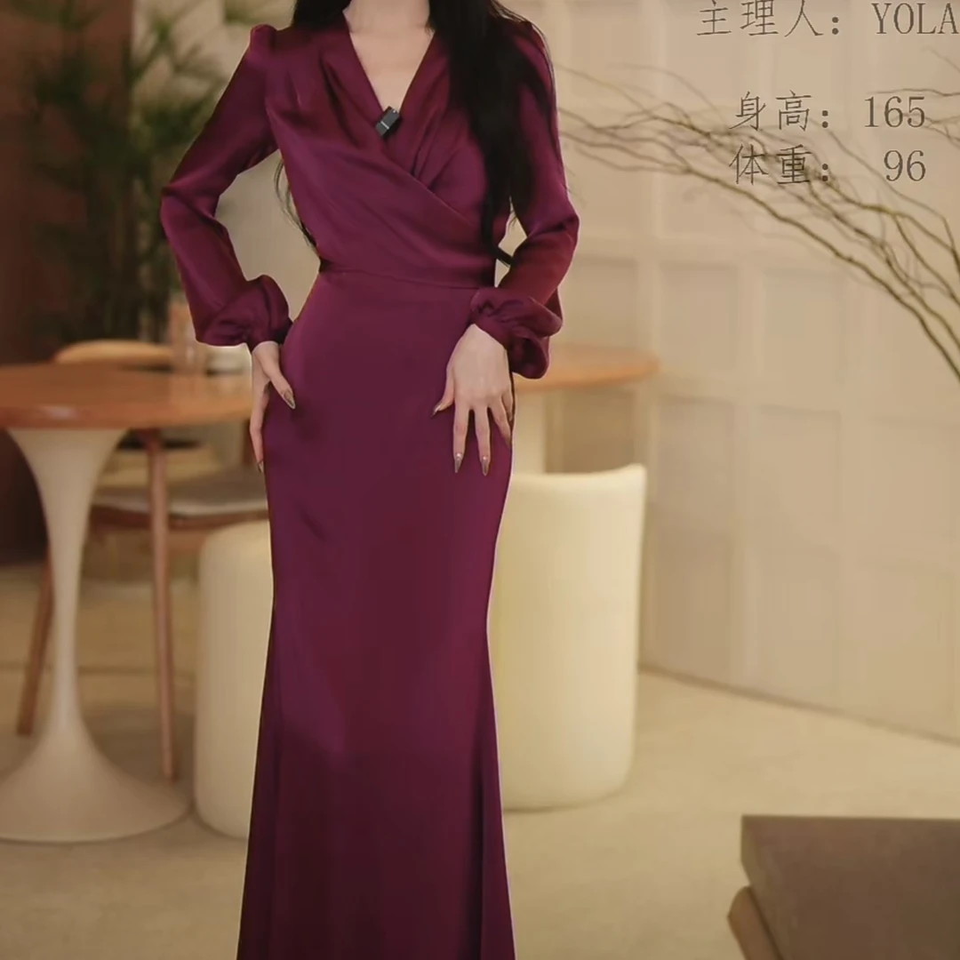 【yola】雅盛丽人秋季新款法式气质收腰显瘦鱼尾连衣裙-CYD0013