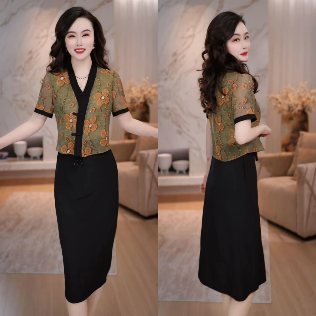 2025年夏季时尚气质国风设计感洋气减龄优雅提花显瘦连衣裙M-5XL