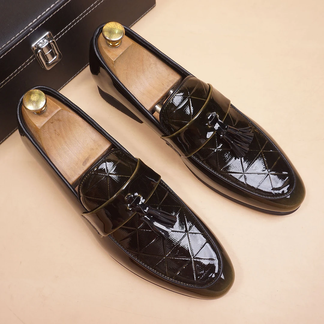 DMXUXM『设计风』轻松搭配~匠心制作~软底一脚蹬漆皮内增高皮鞋男潮