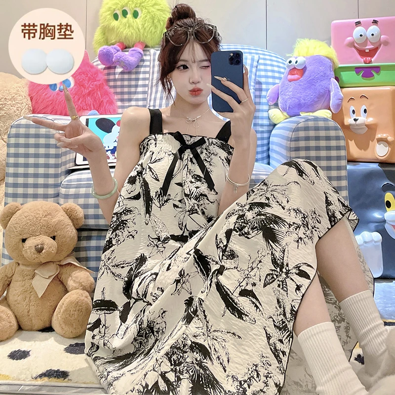 睡衣女夏季吊带裙子爆款带胸垫2025简约高级感可外穿家居服