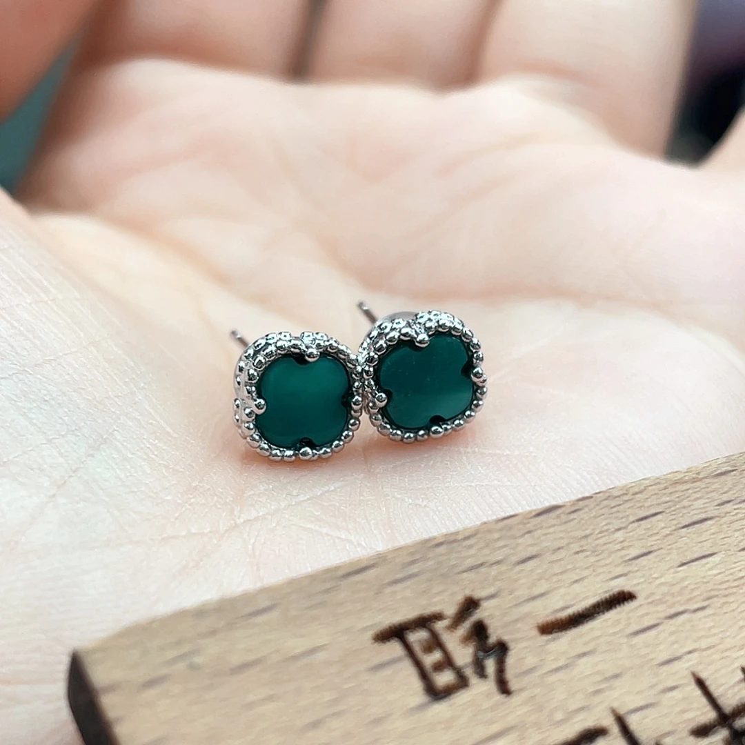 绿松石银S925镶嵌耳饰