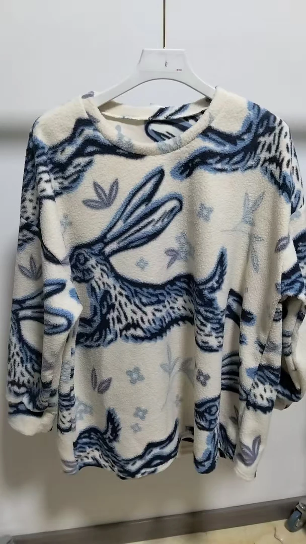 加厚蓝色印花百搭