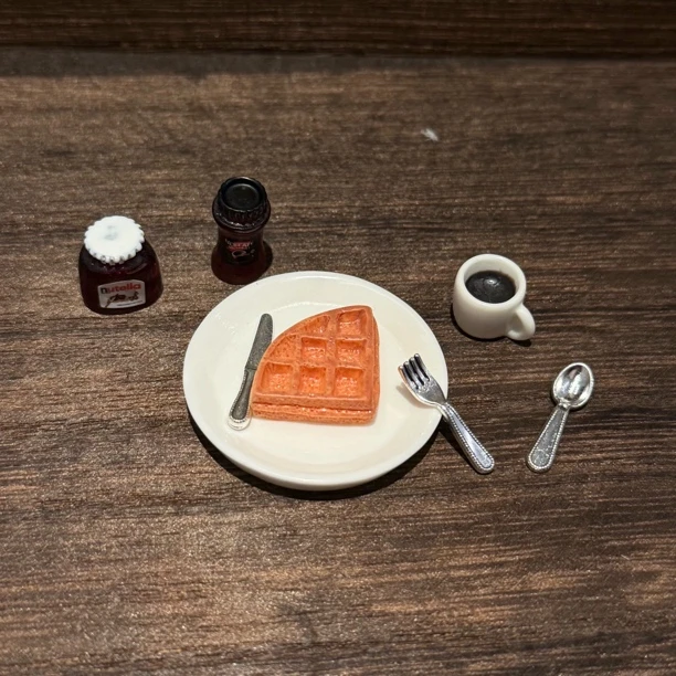 微缩娃娃屋华夫饼食完套餐果酱咖啡过家家玩具拍摄道具