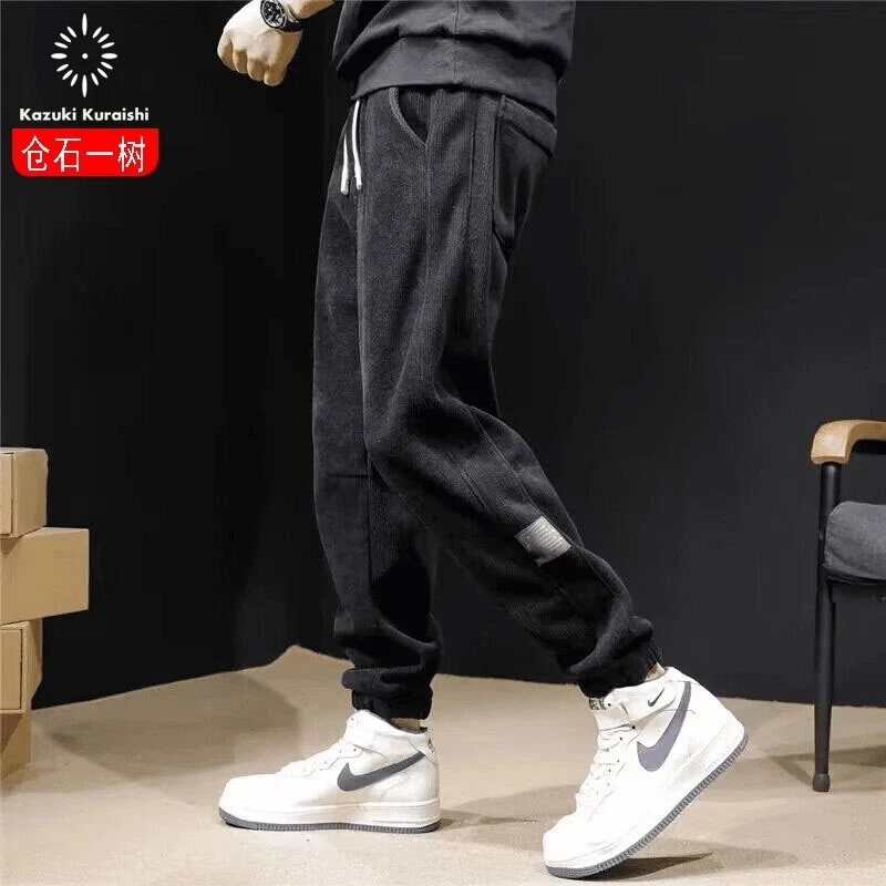 仓石一树男士秋冬季卫裤2025新款轻奢感宽松潮流加绒休闲裤束脚