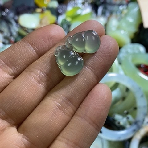 岫玉耳环银S925镶嵌一对