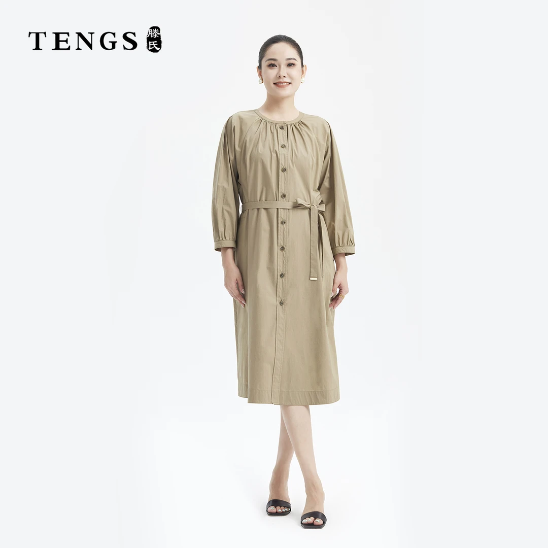 TENGS滕氏女装早秋新款棉质休闲衬衫连衣裙