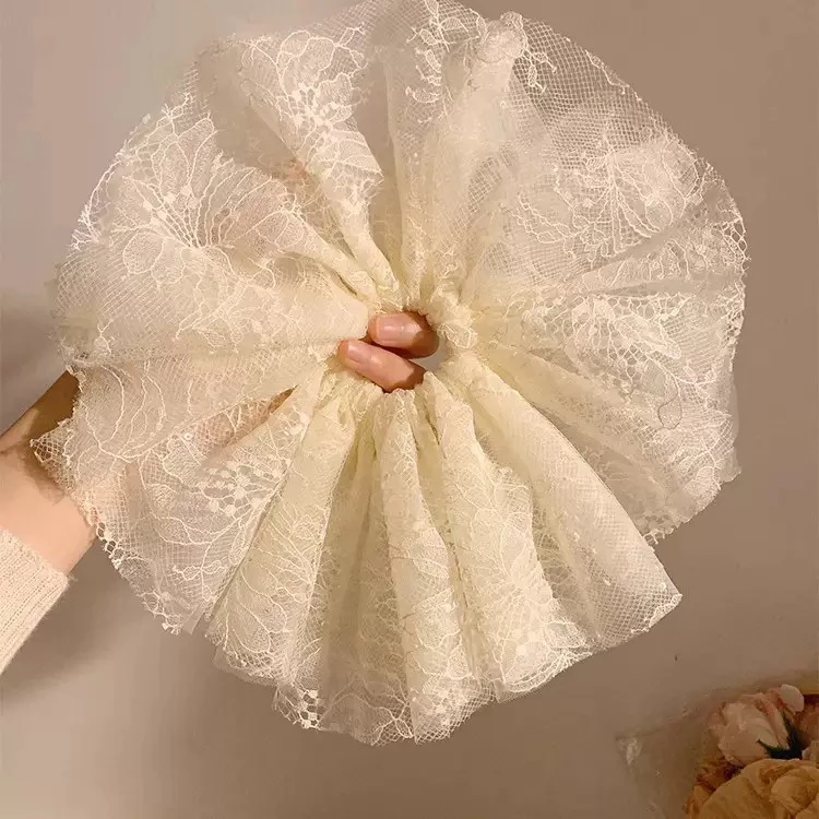 法式复古米色蕾丝大肠发圈女高级感百搭头饰扎头发大号