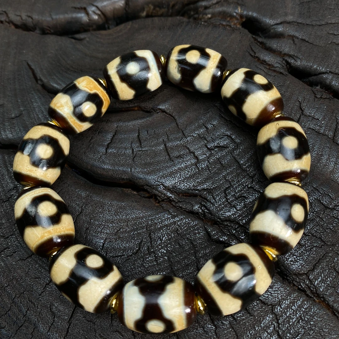 仙叔珠宝精品牙黄坦诚三玛瑙珠手串