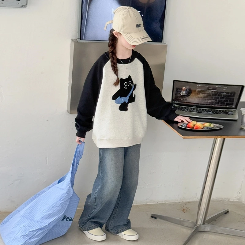 女童春装套装2025新款儿童春秋洋气打底宽松圆领韩版套头长袖