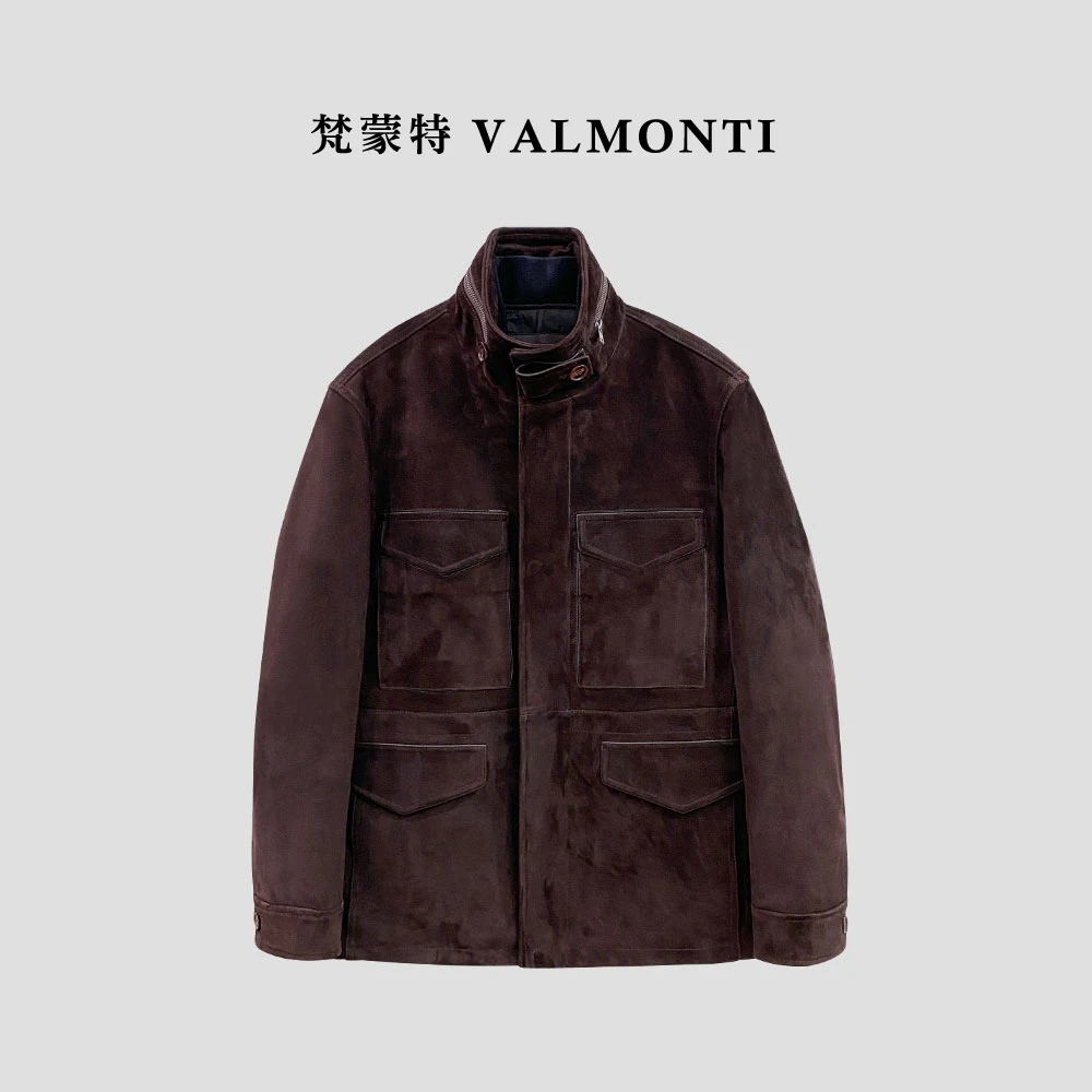 Valmonti肯尼亚混种小山羊男士秋冬反绒M65猎装皮衣可脱卸内胆