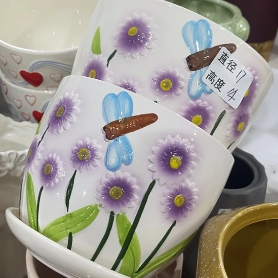 多肉绿植陶瓷花盆9.9包邮，有孔