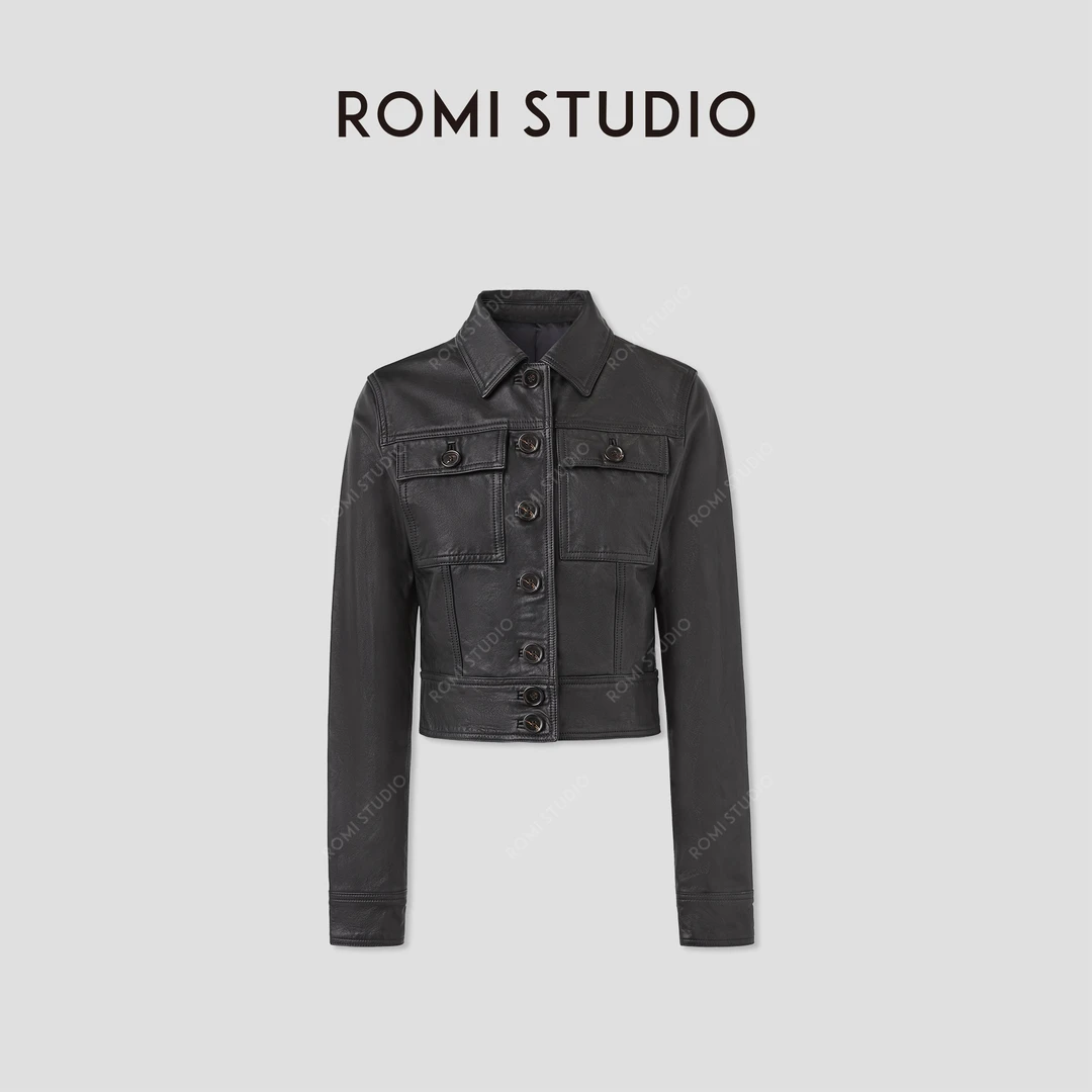 ROMI STUDIO“棕标系列”英国进口小牛皮纽扣夹克短皮衣 RWCSWG2257