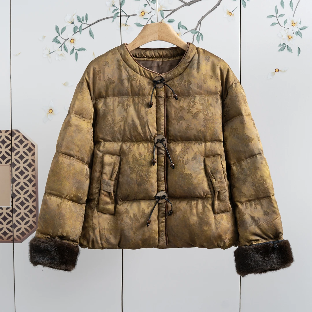 【锦】新中式圆领典雅秋冬厚款保暖羽绒上衣时尚外套K04