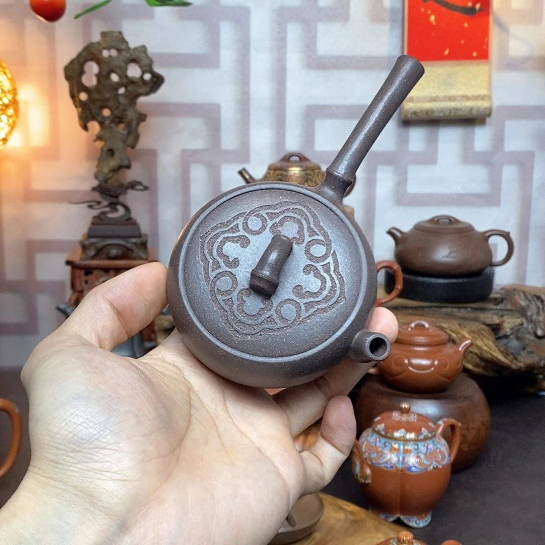 紫砂茶具青灰紫泥侧把壶