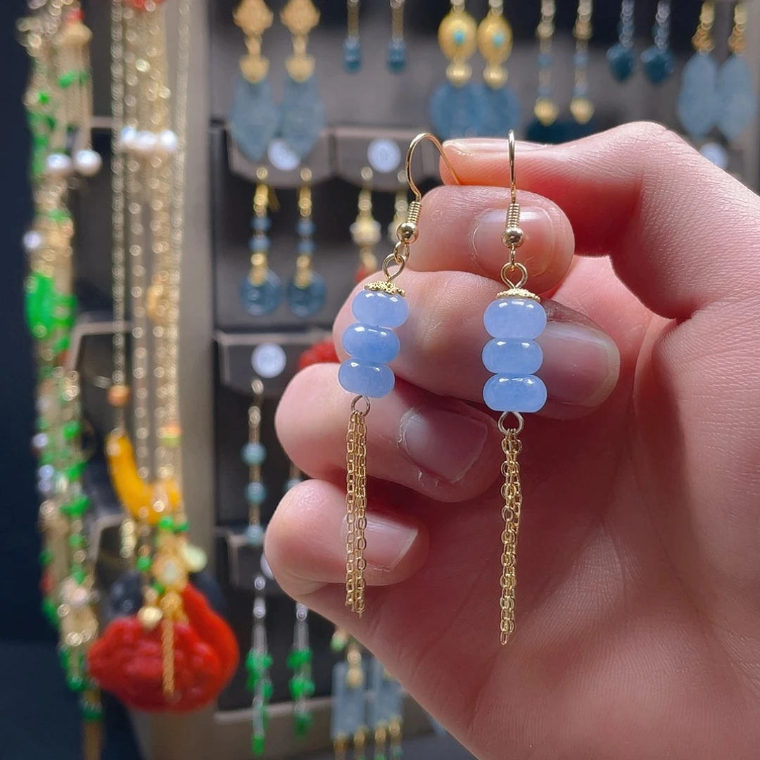 玛瑙/玉髓耳钉合金饰品