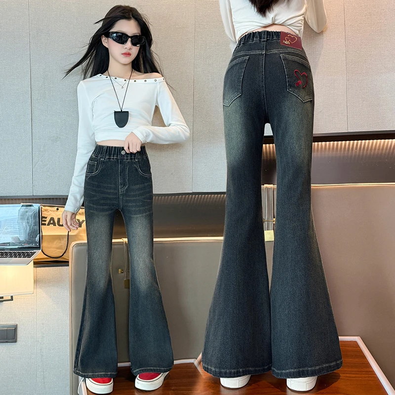 女童洋气百搭牛仔喇叭裤春秋新款儿童显瘦打底裤中大童微喇长裤子