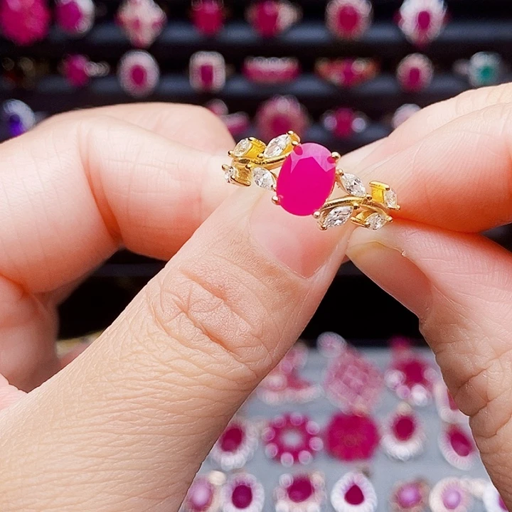 戒指银S925镶嵌红宝石