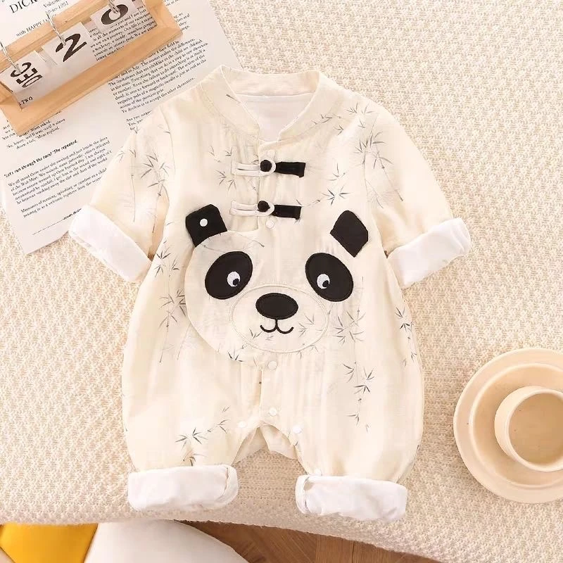 婴儿连体衣春秋装双层新款新生儿宝宝春季满月百天抱衣外出爬服潮