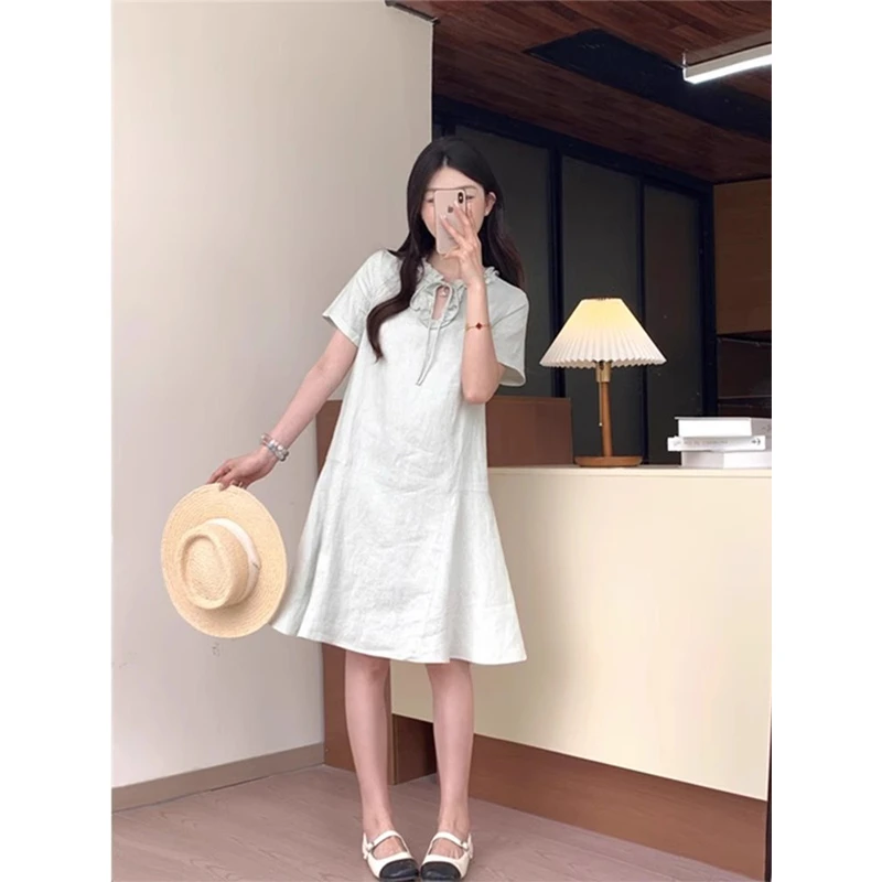 甜美减龄木耳朵边短袖连衣裙女夏季新款法式设计感短款a字短裙子