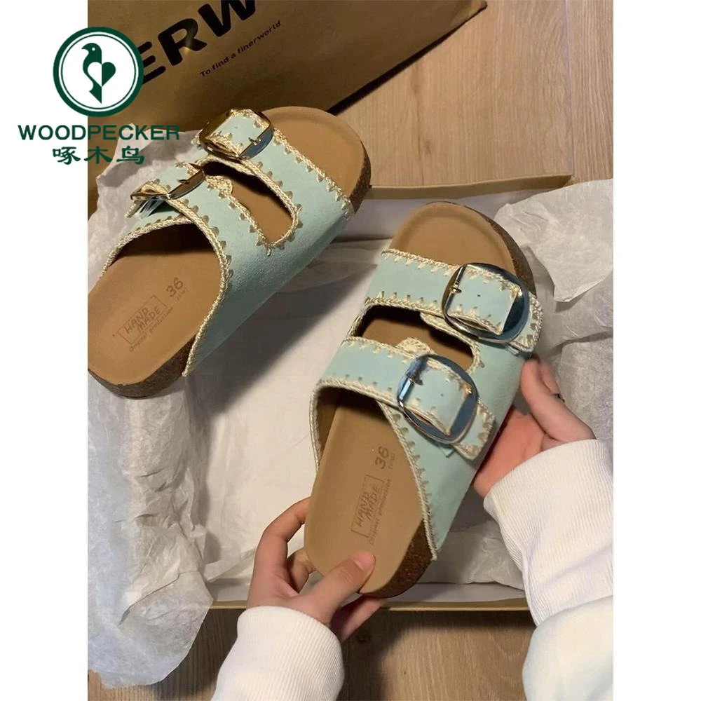 啄木鸟法式增高厚底勃肯鞋半拖鞋女2025夏新款外穿一字沙滩凉拖鞋