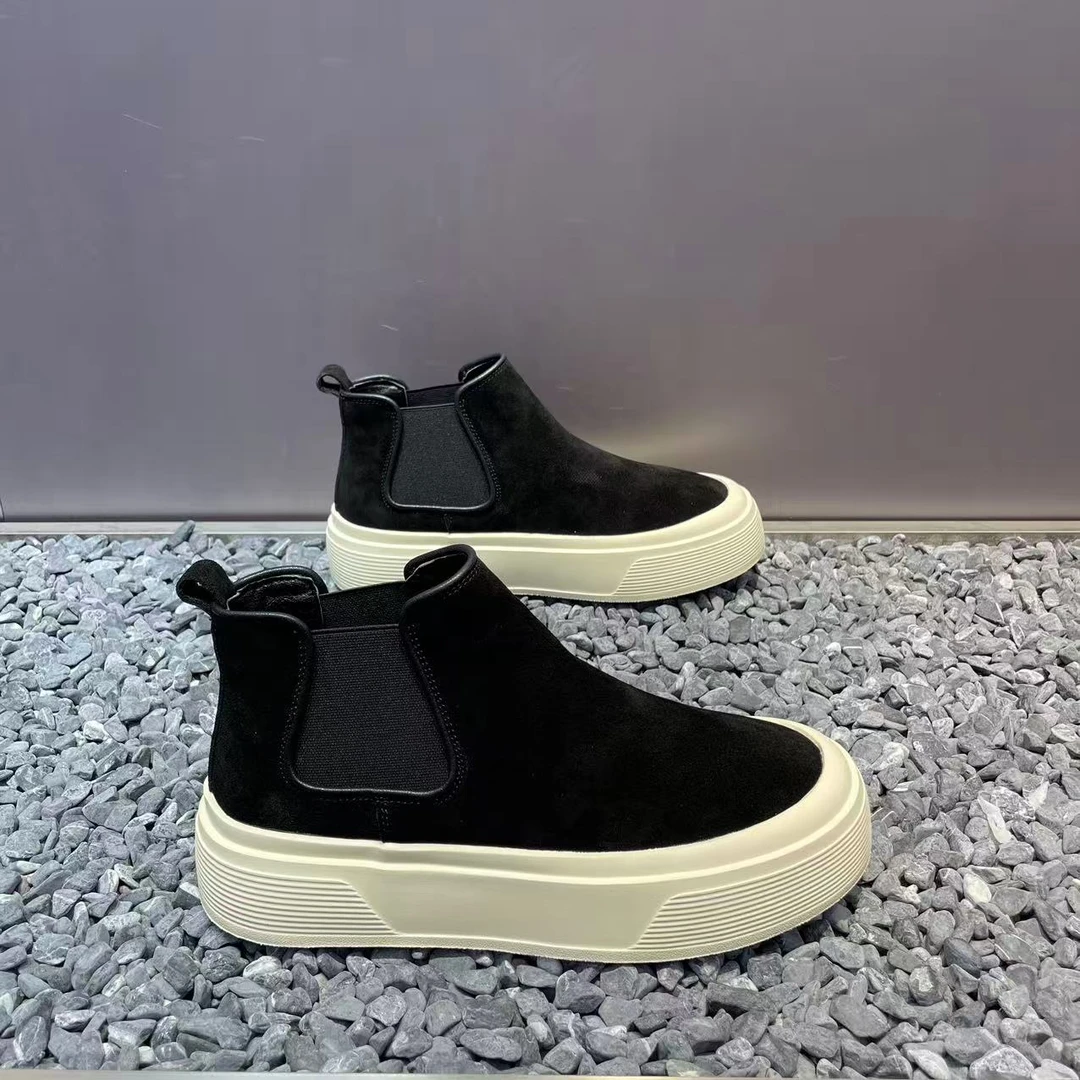 加绒保暖男士新款翻毛皮一脚蹬切尔西靴厚底中邦潮流舒适软底短靴