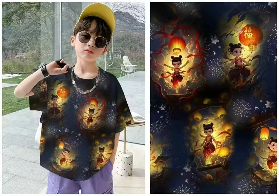 哪吒系列之仙 5D浮雕百棉棉绸 传统连衣裙旗袍套装被套家居服面料