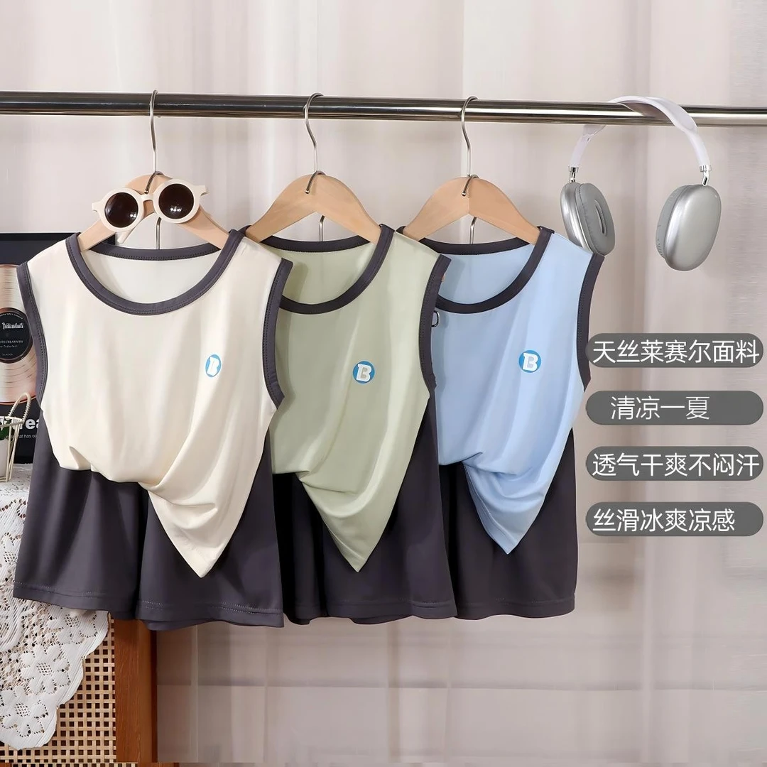 【天丝莱赛尔】7A抗菌夏季男女童薄款透气中大童家居服背心短裤套装