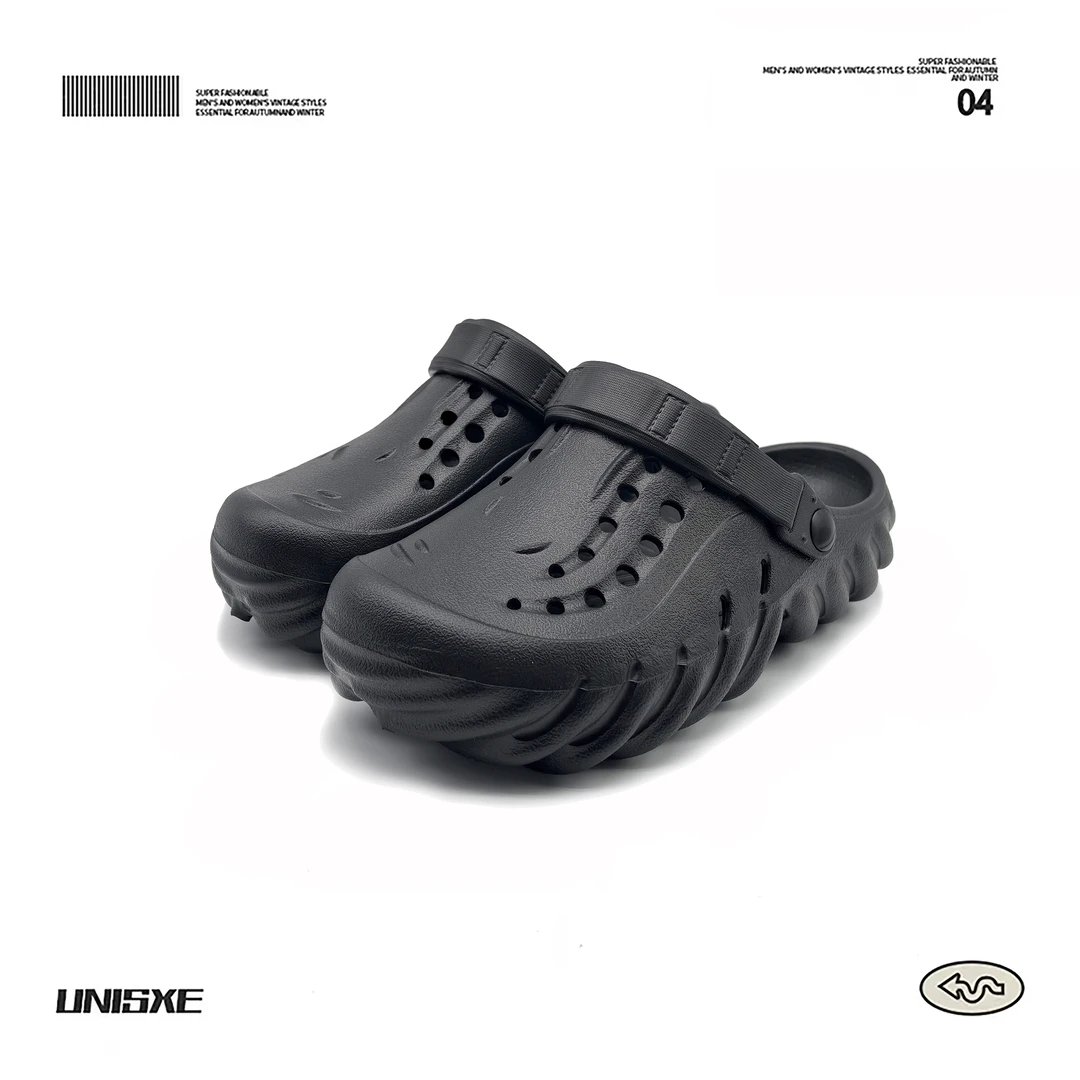 VISOONS卡骆波波大理石踩屎感洞洞鞋男户外轻便透气包头拖沙滩鞋