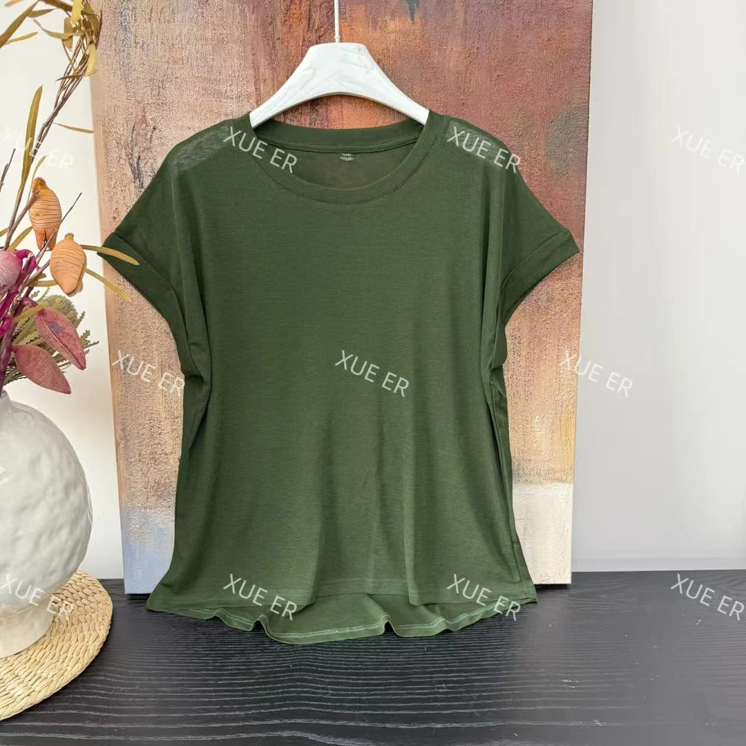 雪儿 X1752后背小铁标沙感面料多色百搭短袖T恤上衣