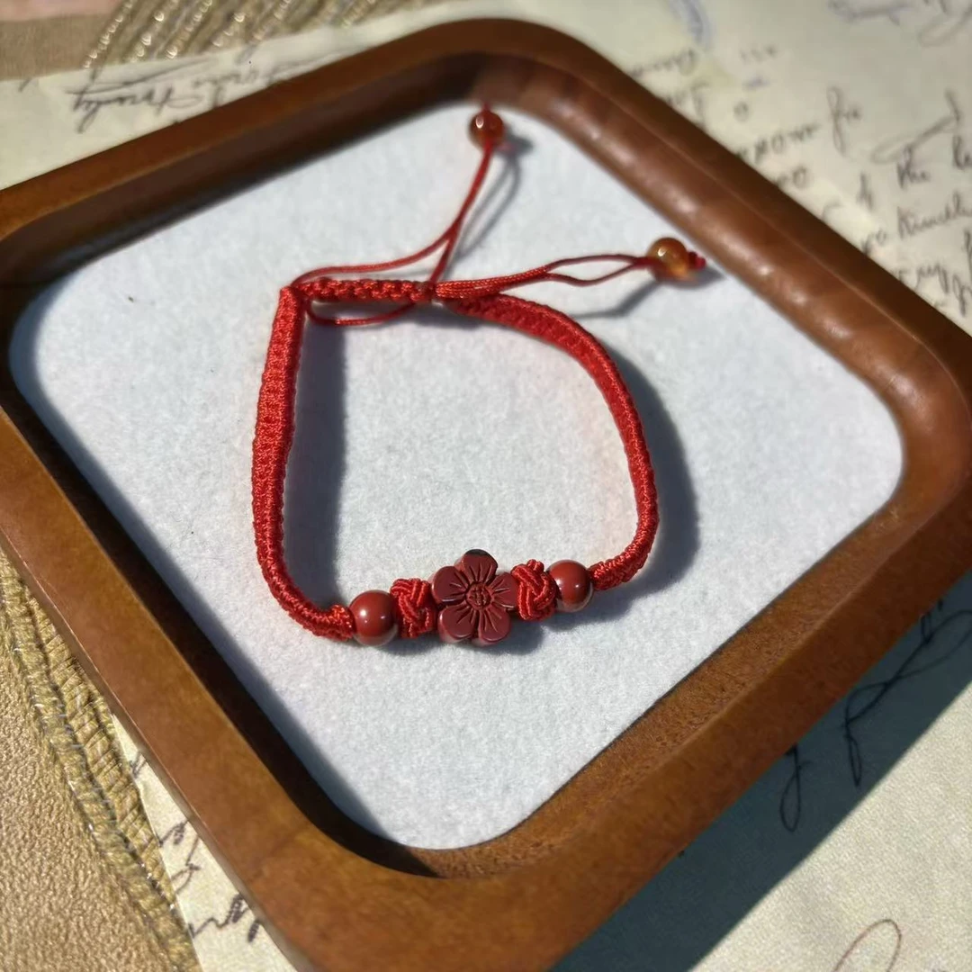 含辰砂工艺品朱砂花花手绳*（多样性发一件）
