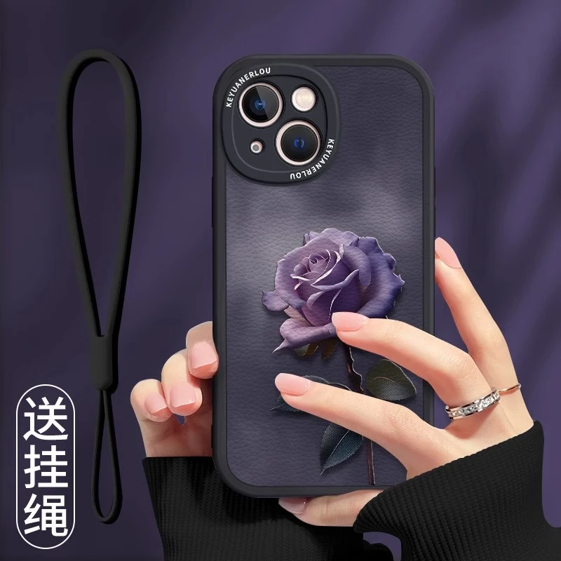 雾霾玫瑰适用苹果16手机壳硅胶防摔小羊皮网红女款创意高级感小众