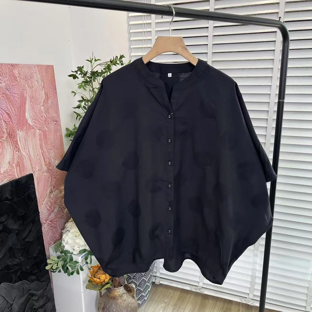 日系品质新款「提花宽松蝙蝠袖」单排扣衬衫女E5366