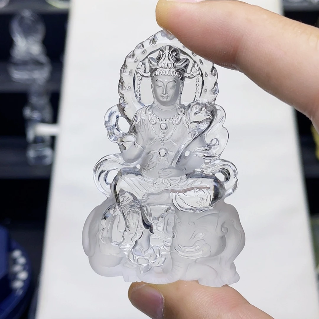 【闪购商品】水晶颈饰未镶嵌岐**比白水晶大师精雕普贤菩萨