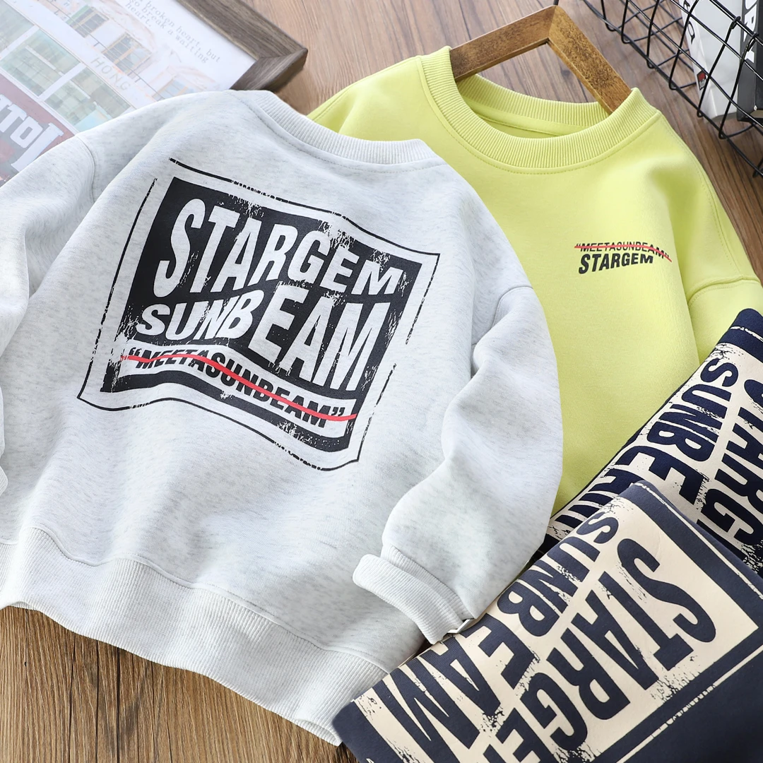 男童儿童2025秋季新款圆领衫卫衣前后印花中大童宽松简约打底衫潮