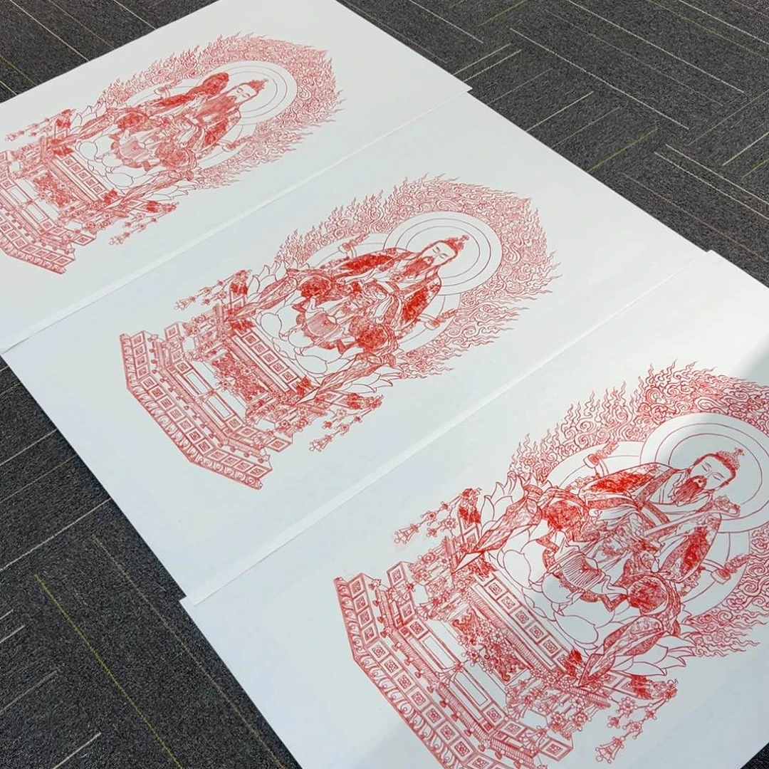 整***下国画朱砂三清祖师作品