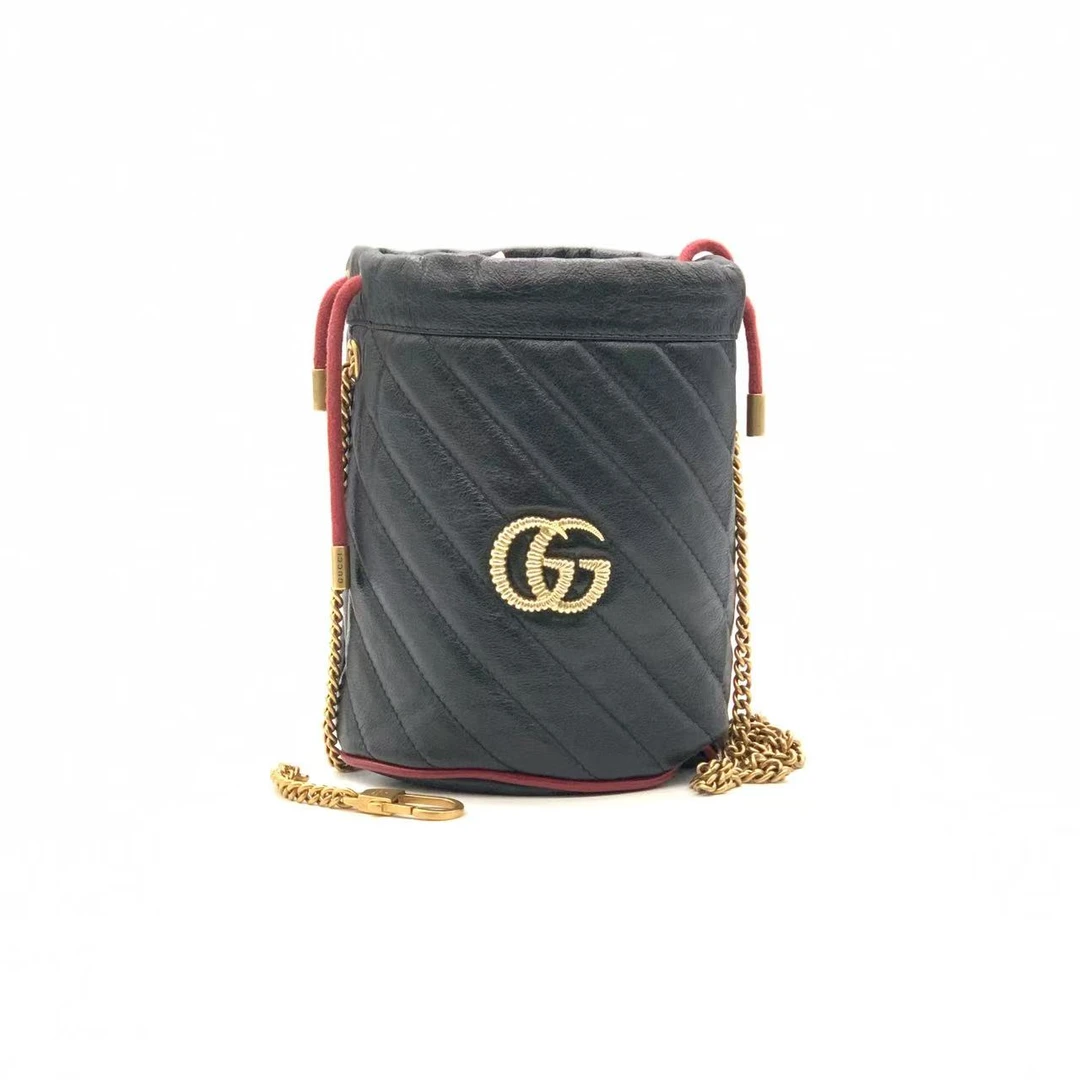 99新 GUCCI/古驰  黑金小号马蒙水桶包