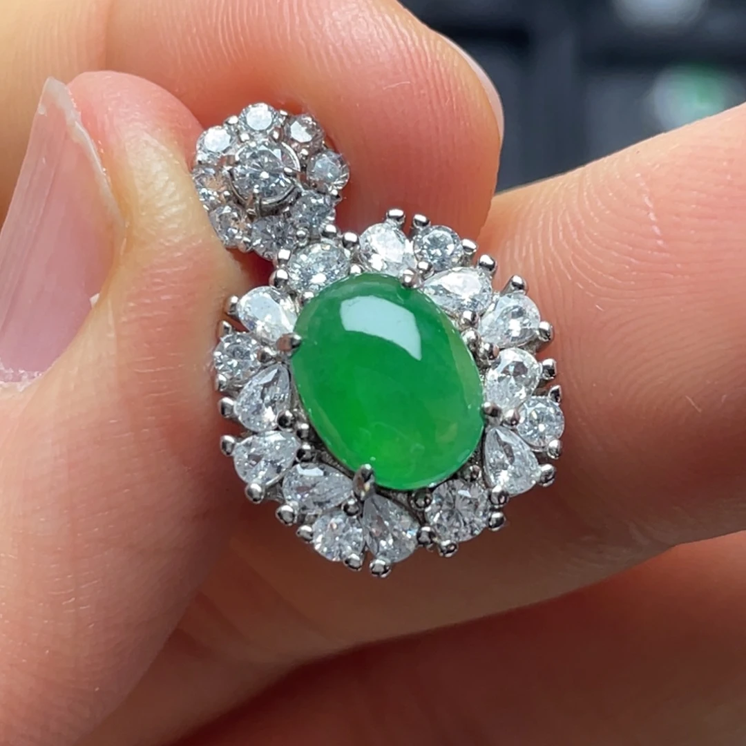 翡翠银S925镶嵌颈饰纯天然缅甸翡翠A货