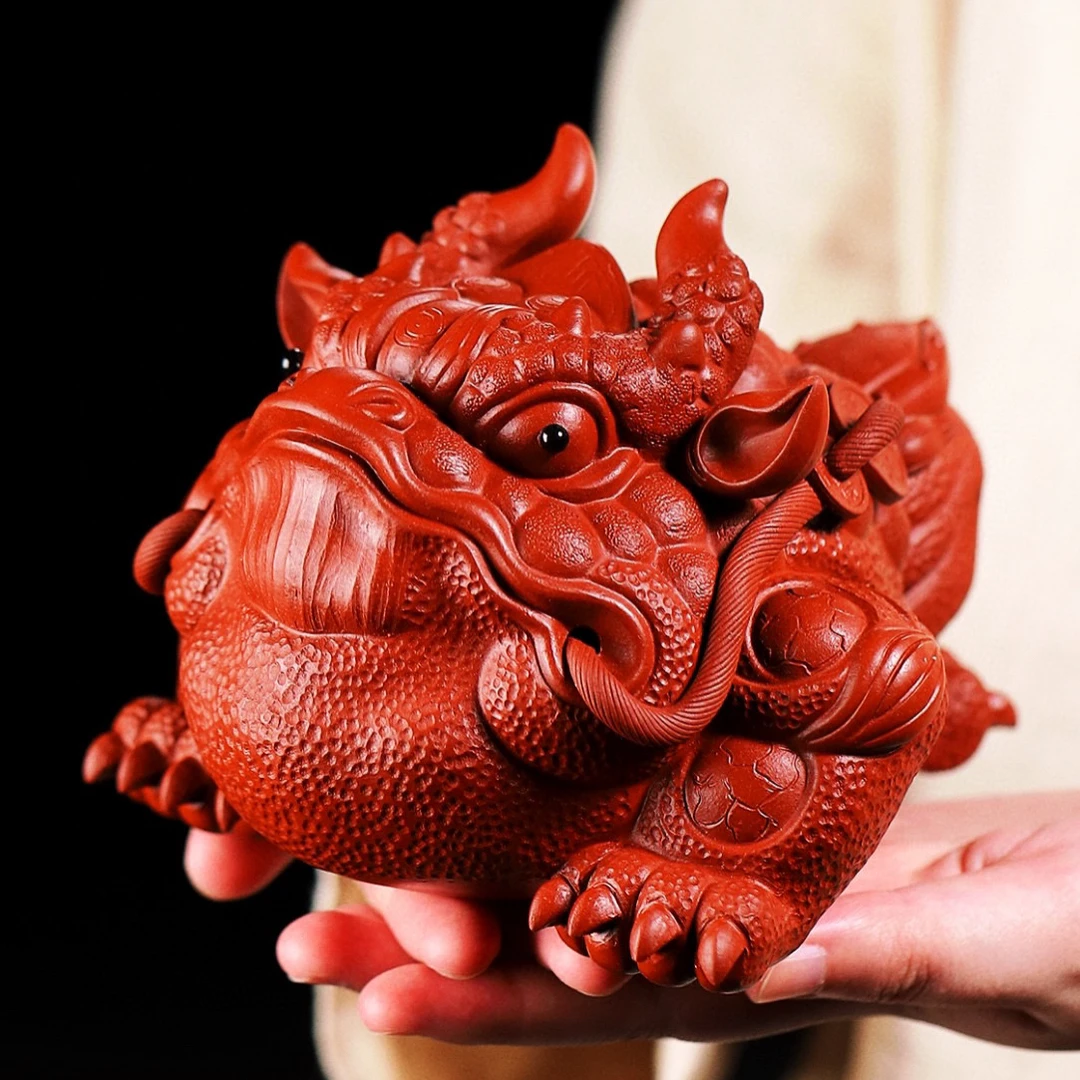 紫砂茶台摆件龙蟾大号
