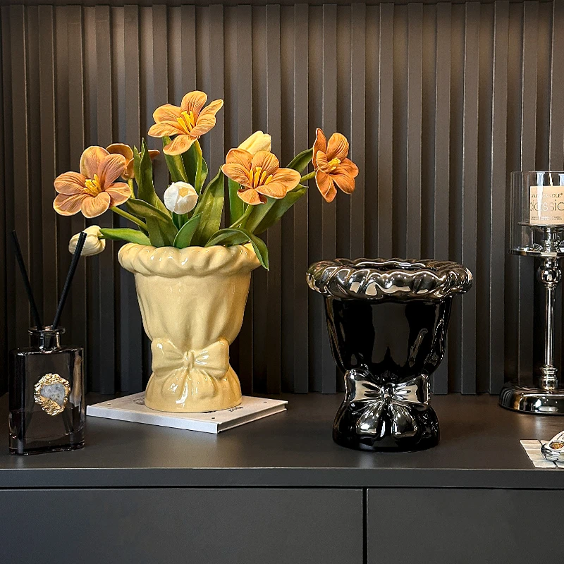 轻奢花束花瓶陶瓷家用花瓶高颜值家居装饰玄关花瓶大口花瓶高花瓶