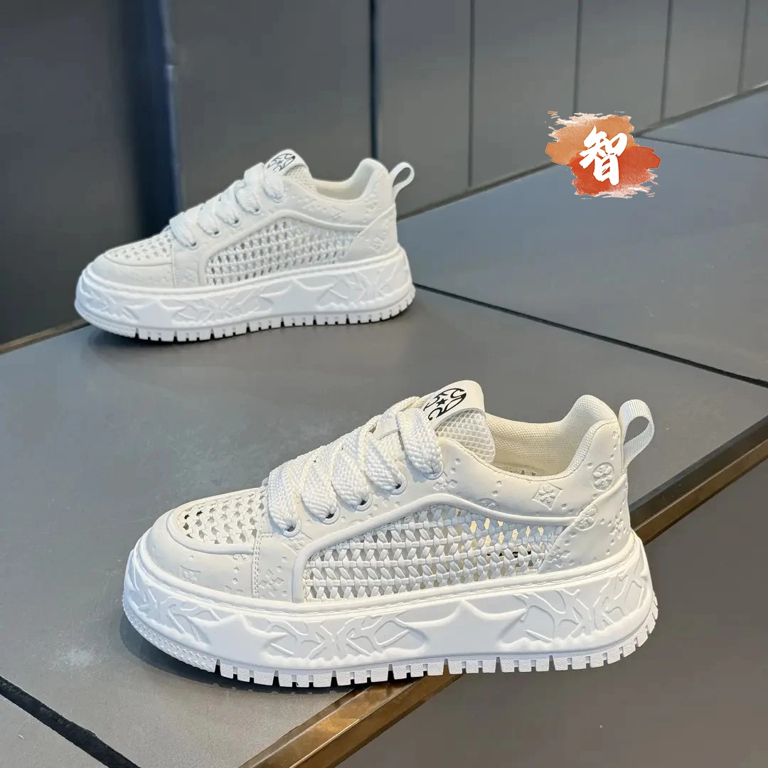 智冶男鞋2025夏季新款板鞋爆款轻奢网面透气复古擦色做旧款休闲鞋