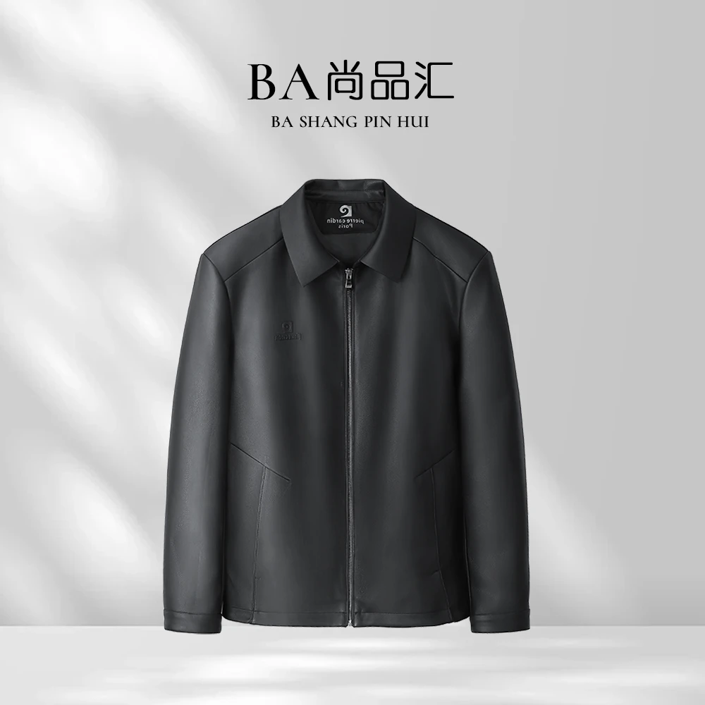 皮卡家 真皮皮衣黑色翻领立领休闲PY28008男士外套百搭经典春秋