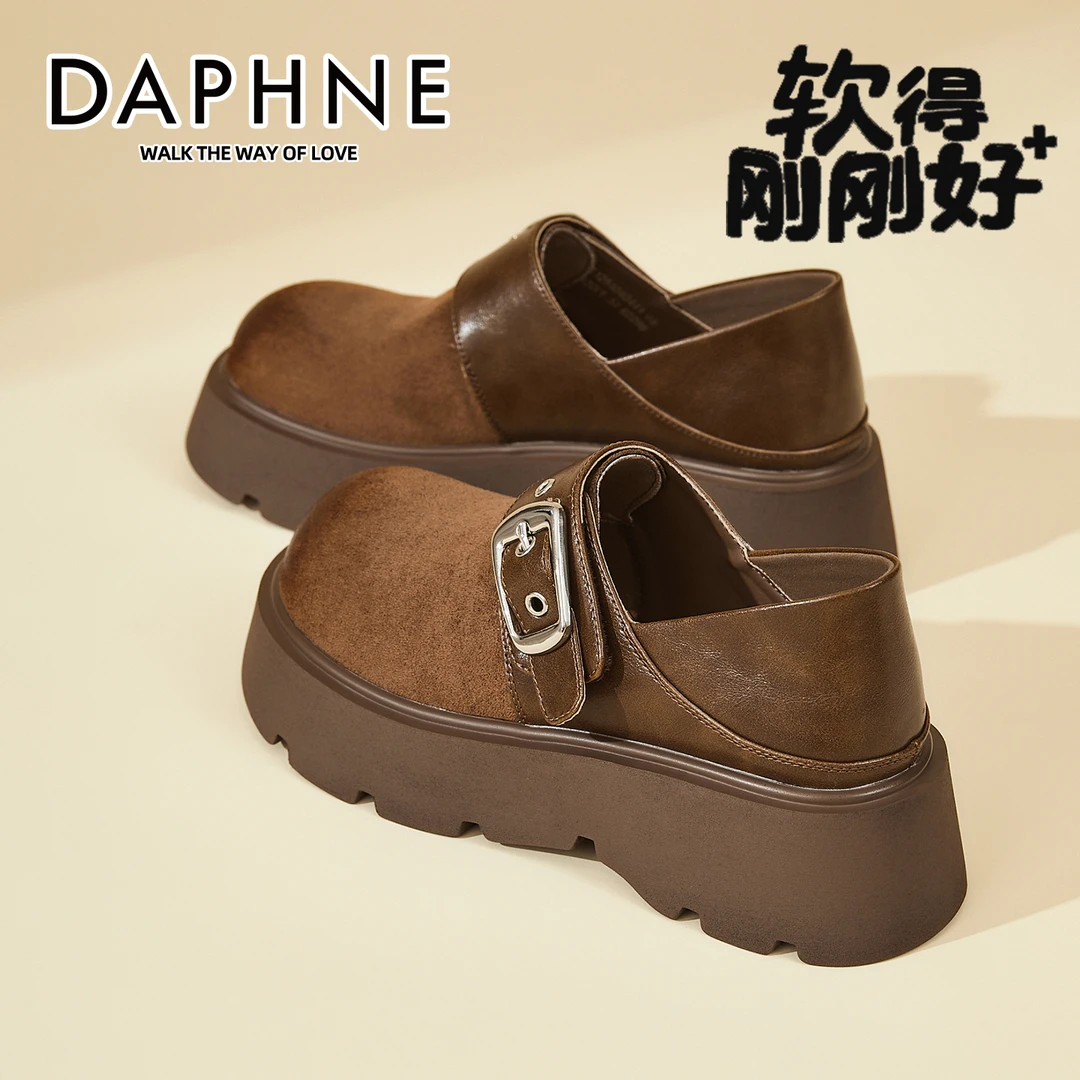 达芙妮松糕厚底英伦小皮鞋女2025秋季新款皮带扣一脚蹬休闲乐福鞋