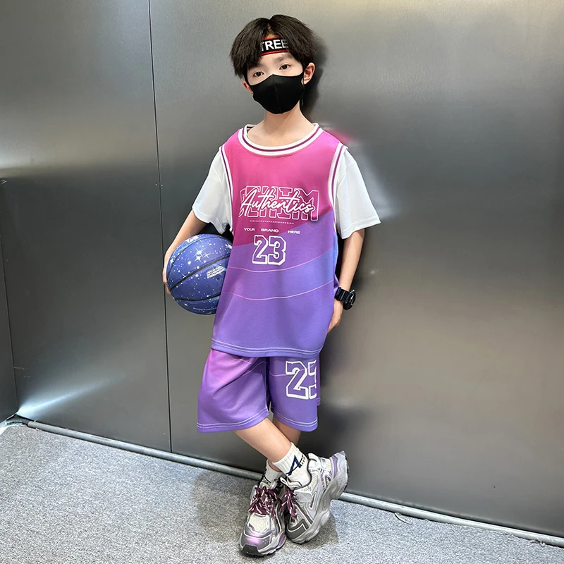男童夏季篮球服儿童套装2025新款中学生男孩宽松运动短袖速干球衣