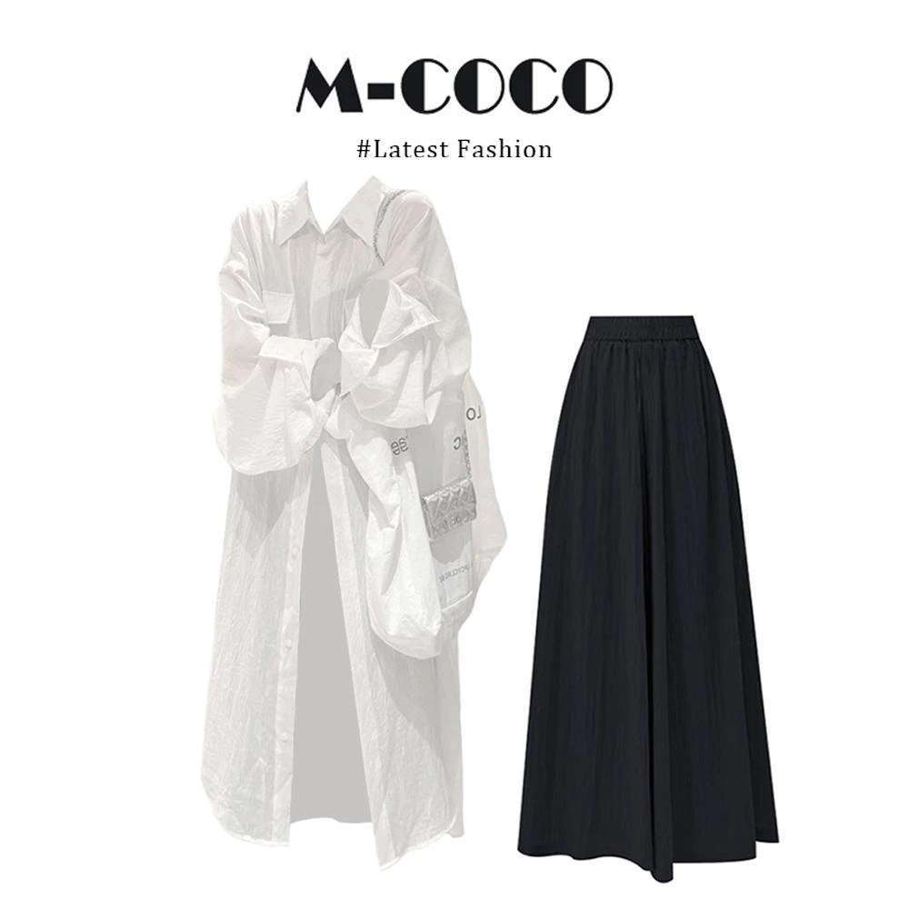 MARIE.COCO夏日随性松弛感一整套轻薄透气长款衬衫上衣阔腿休闲裤